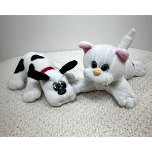 Tonka Pound Puppies Dog Purries Kitty Cat Plush White 8" Vintage Lot of 2 No Tag